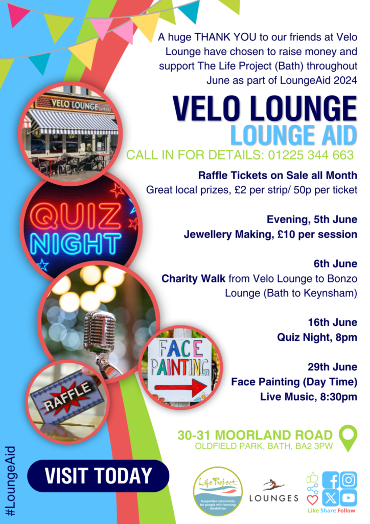 Flyer for Lounge Aid in support of Life Project Bath
