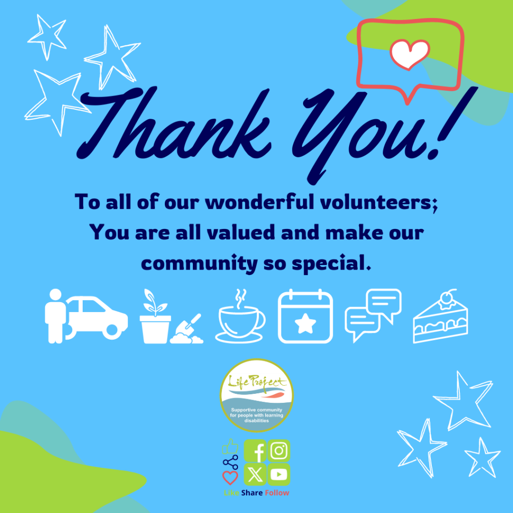 Text reads "Thank You! To all our wonderful volunteers. You are valued and make our community so special."